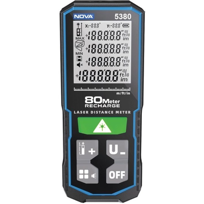 متر لیزری نووا مدل 5380 ظرفیت ۸۰ متری نور سبز شارژی