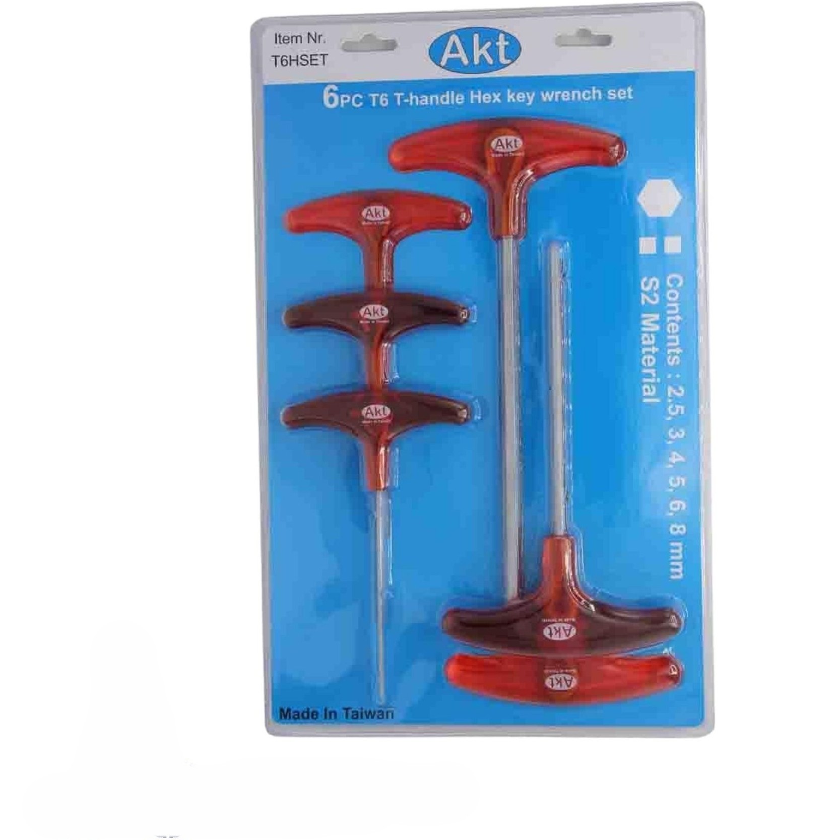 ست آچار آلن دسته T شش عددی سایز 2.5 تا 8 میلی‌متر AKT مدل T6HSET