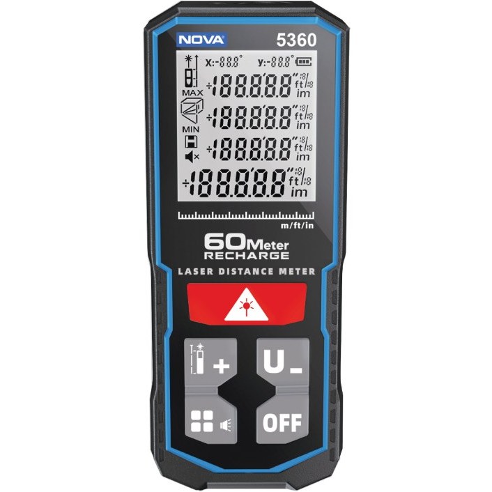 متر لیزری نووا مدل 5360 ظرفیت ۶۰ متری شارژی نور قرمز